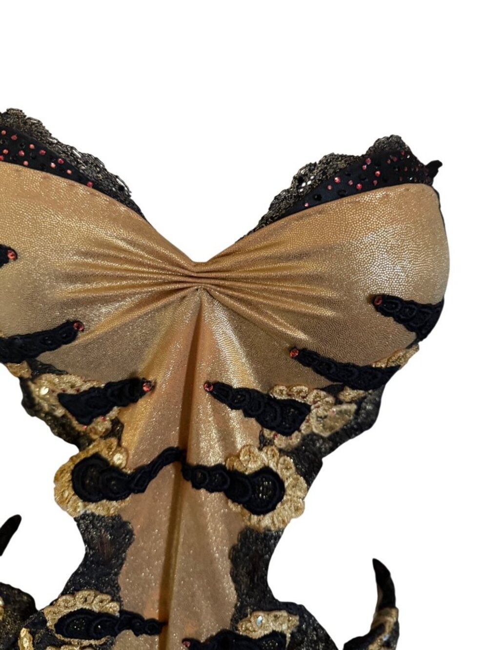 Custom Made Vintage-Style Gold & Black Lace Sequin Bodysuit Lingerie Costume  Sz - Picture 2 of 8